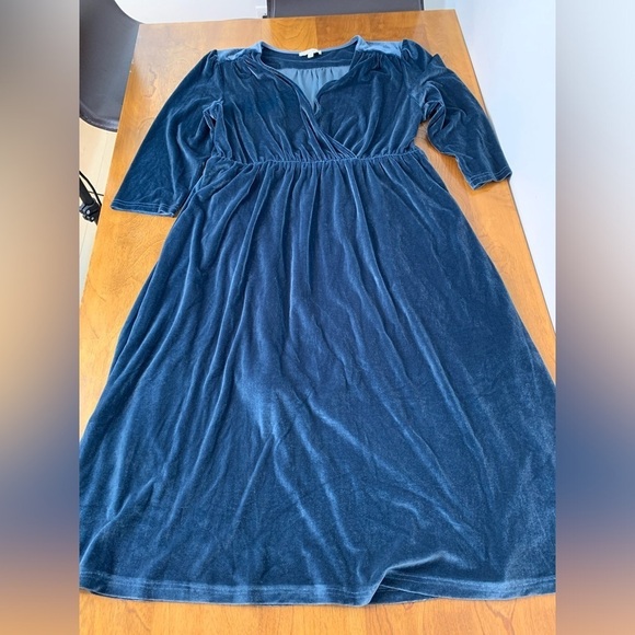 Baltic Born Velvet Dress Blue Lined Faux Wrap Top Sz 1XL Whimsigoth Witchy Midi - Picture 3 of 10